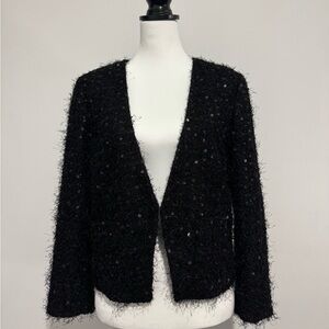 NWT ANN TAYLOR LOFT BLACK SEQUIN LONG SLEEVE CARDIGAN